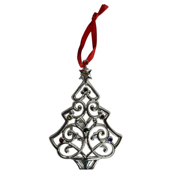 Lenox Sparkle And Scroll Multi-Crystal Tree Silverplate Christmas Tree‎ Ornament - Picture 1 of 3